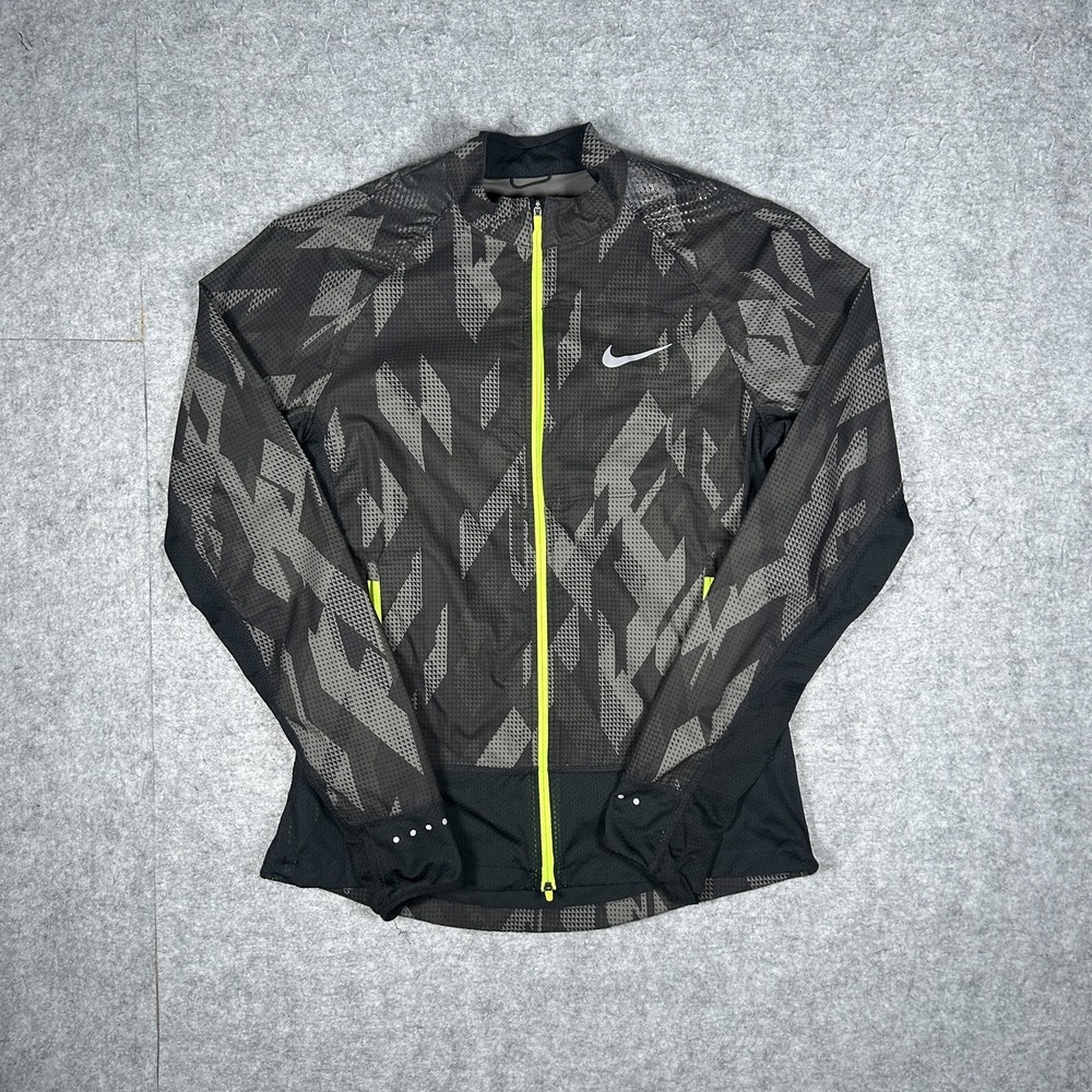 Nike 836241-010 Jacket Mens Small Black Grey Camo Running Reflective Full Zip